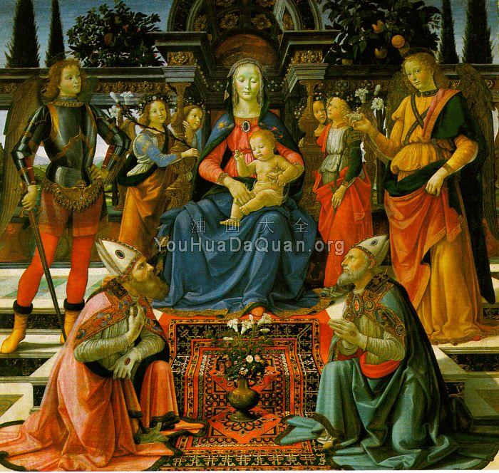 Domenico Ghirlandaio Madonna and Child enthroned with Saint - 多梅尼科·基尔兰达约